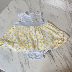 Little Me Blue and Yellow Lemon Print Sundress Bodysuit